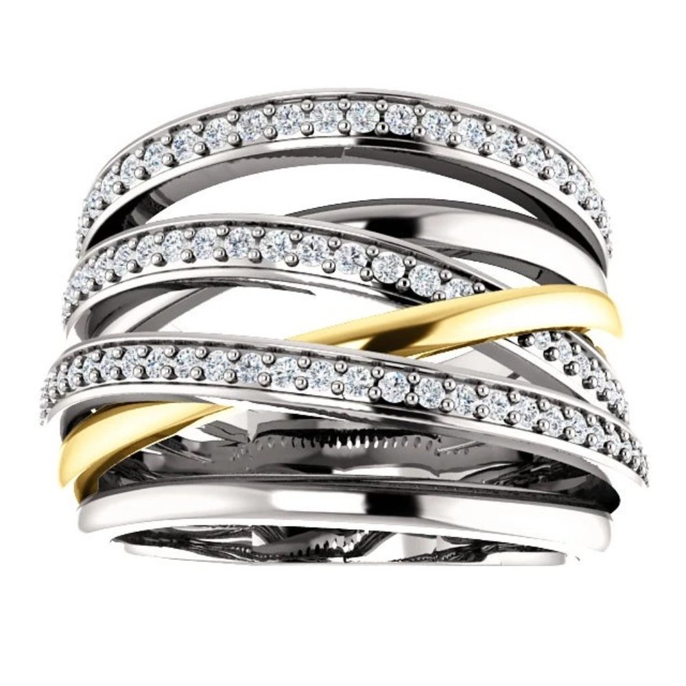 Multi Layer Stackable White Zircon Macro Pave Rings for Women, PD276 - Picture 3 of 6